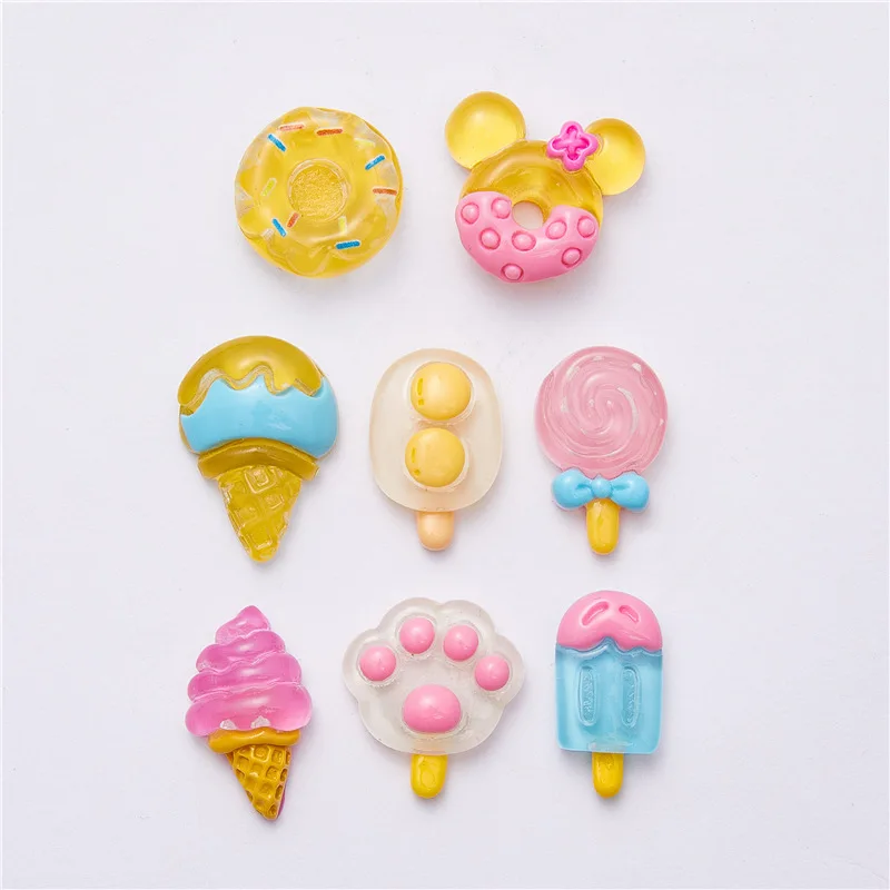 10PCS Mini Cartoon Ice Cream Popsicle Flat Back Resin Cabochon Rhinestone Applique DIY Jewelry Craft Decoration Accessories