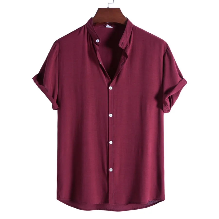 2026 Summer Fashion Men's Bamboo Cotton Short Sleeve Button Down Casual Shirts Solid Color Beach Holiday Shirts Tops for Men New