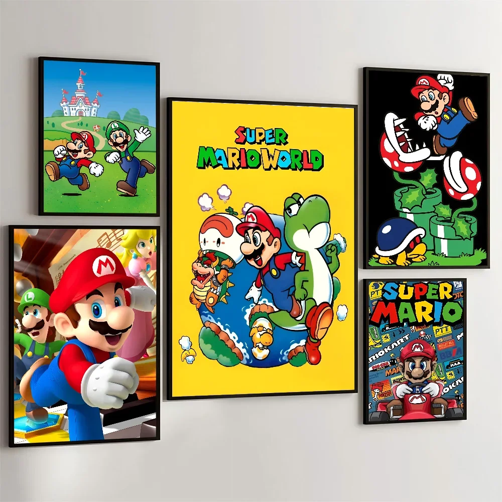 Cartoon Super M-Marios Cute Self-adhesive Art Poster Whitepaper Sticker DIY Room Bar Cafe Wall Decor