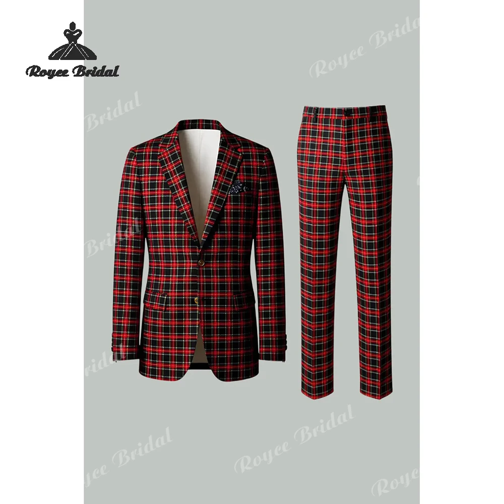 Grid Two Piece Single Breasted Men's Suit Wedding 2026 Notched Lapel Evening Prom Suit Customized trajes para hombre
