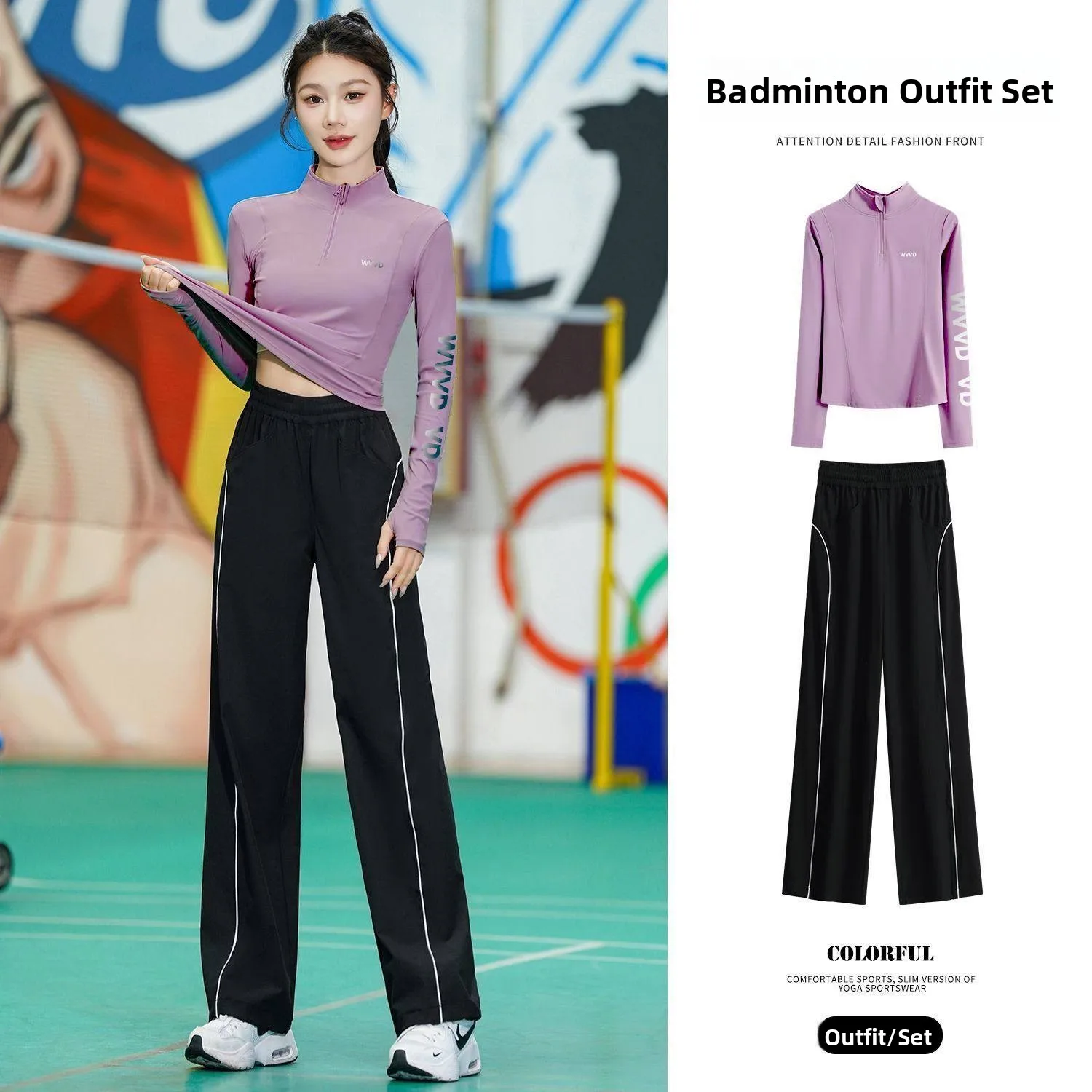 

Women's Sportswear Set Gym Morning Run Yoga Faionable Long Sve High Waist Trousers Breathable Nylon Winter Collection