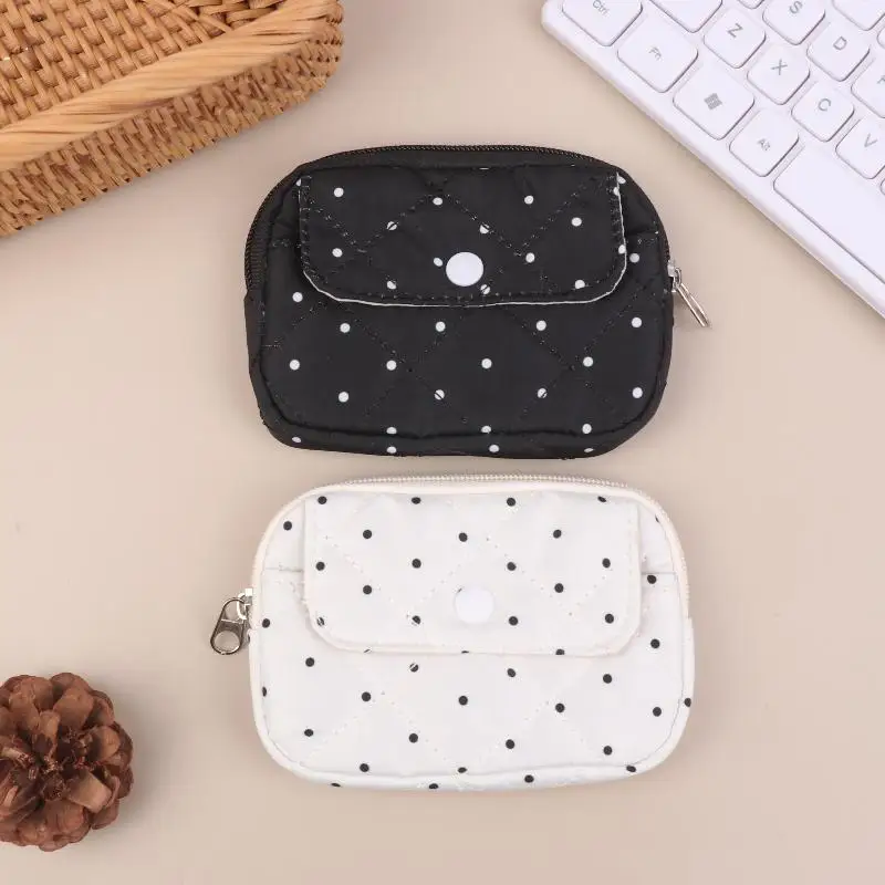 

Kawaii Cute Polka Dot Coin Purse Korean Style Small Wallet Keys Card Holder Large Capacity Sanitary Napkin Pouch For Girls Gift