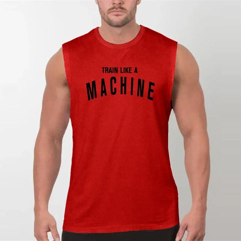Men's Quick Dry Mesh Breathable Sports Vests Sleeveless Tank Top TRAIN LIKE A MACHINE Gym Workout Training Summer Running Shirts
