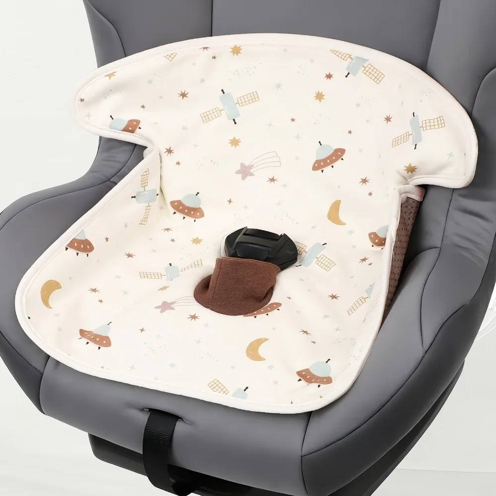 Washable Baby Car Seat Liner Pad Waterproof With Harness Hole Stroller Cushion Protective Cartoon Printed