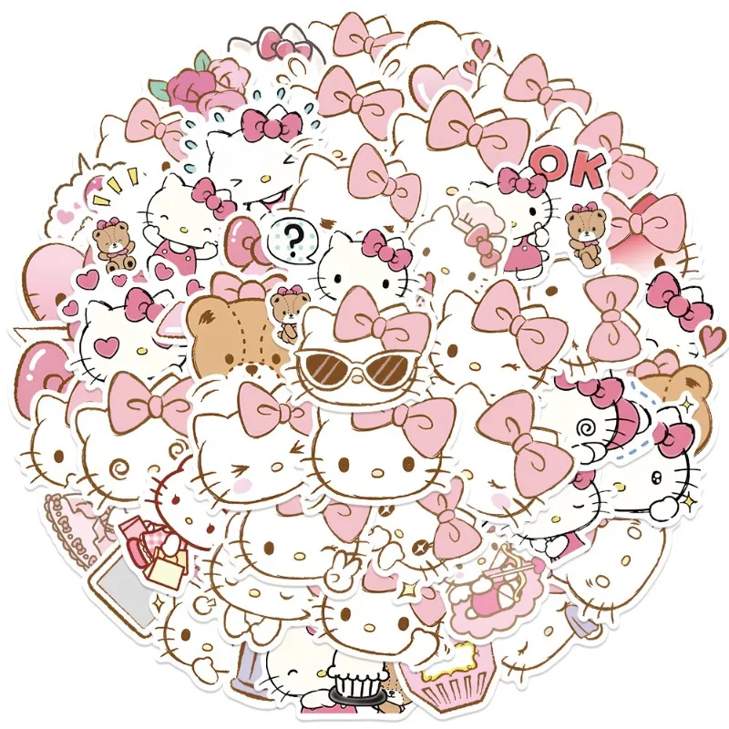 Sanrio-Olá Kitty Anime Adesivos, Decalques Impermeáveis, Bonito Rosa, DIY, Bicicleta, Viagem, Bagagem, Guitarra, Notebook, Atacado, 50Pcs