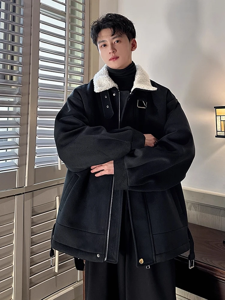 

Мужское зимнее хлопковое пальто Thiened Warmth с мехом ягненка, высококачественное шерстяное пальто из Гонконга