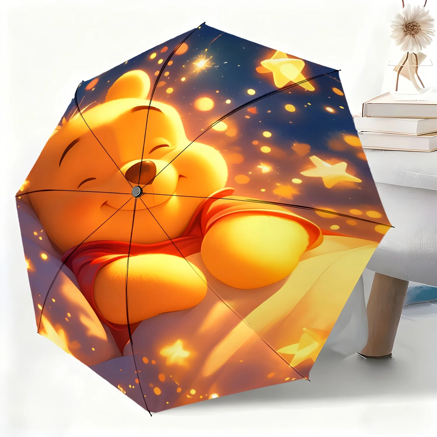 

1pc Disney Winnie the Pooh Cartoon Design Automatic Umbrella, All-Weather Folding Umbrella Suitable for All Occasions, Portabl