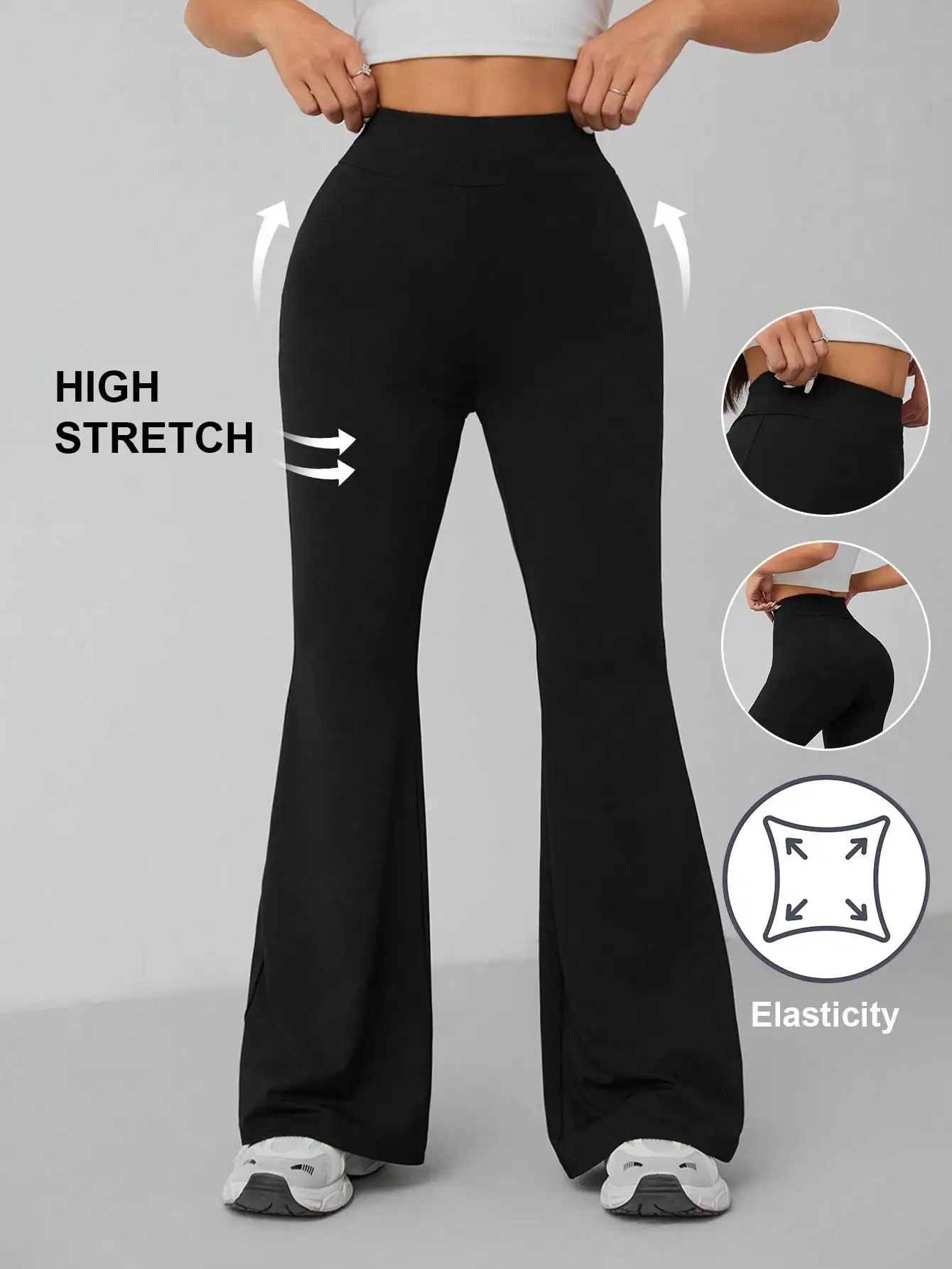 

High-Waisted Stretch Flare Leggings for Women - Black