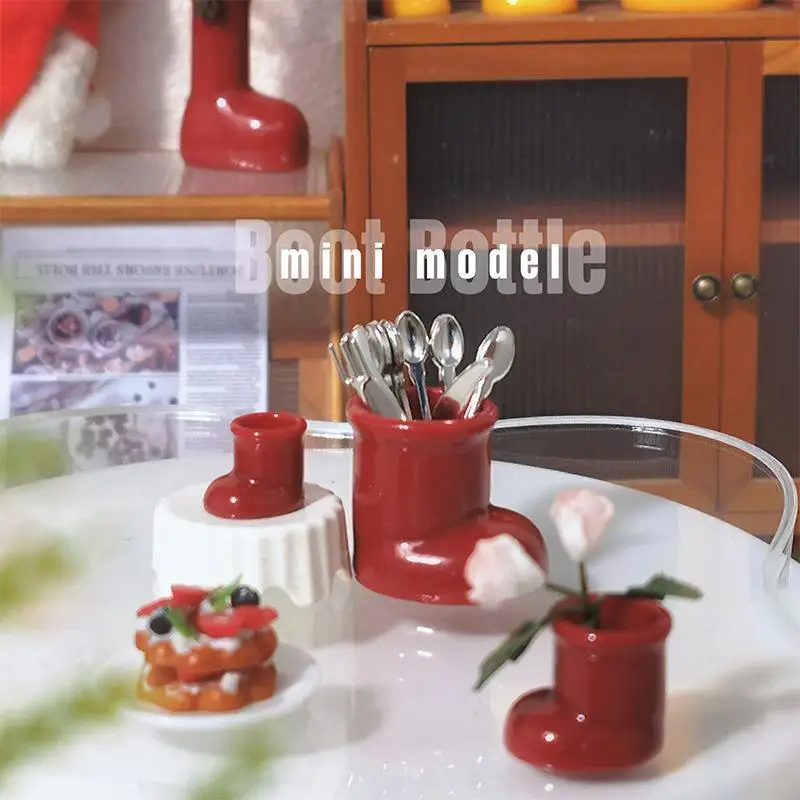 1:12 Dollhouse Mini Short Boots Flower Vase Lifelike Mini Pot Decor Gift for Doll Hobbyists DIY House Scene Decoration
