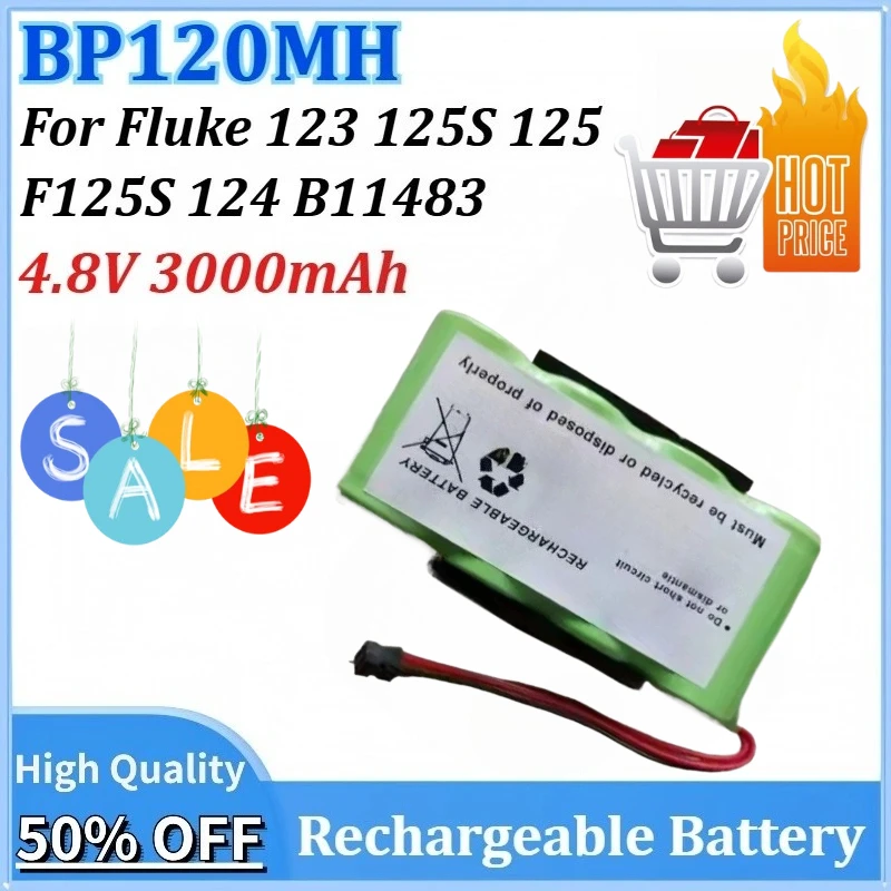 

4.8V 3000mAh Replacement Battery for Fluke BP120MH B11483 Scopemeter 120 for Fluke 43/43B for Analyzers 123 124 125 125S F125S