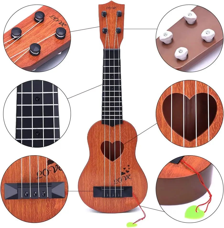 Instrument zabawkowy dla dzieci zabawka klasyczny Instrument muzyczny gitara Ukulele, brązowy