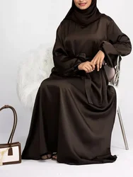 Ramadán satén Abaya vestido Hijab cerrado Turquía musulmán liso básico Abayas para mujeres Dubai vestidos largos ropa islámica Kaftan Robe