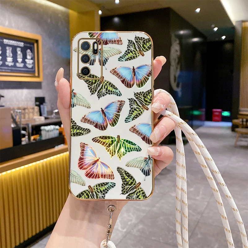 A 54S Bright Butterfly Luxury Plating Phone Case For Oppo A54 A72 A76 A33 A2M A15S A58 A57 A83 A78 A60 A55 A16 A79 A94 A53 Cover