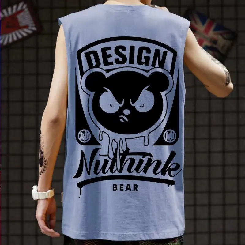 2023 Summer New Men\'s Tank Tops Japan Fashion Streetwear Print Sleeveless Vest Casual Men Clothing Fitness Loose Men Tank Tops