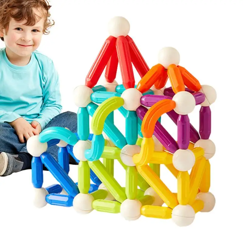 Magnetic Building Blocks 60pcs Playset For Color Learning And Montessori Activity 3D Stacking Construction Puzzle Toys