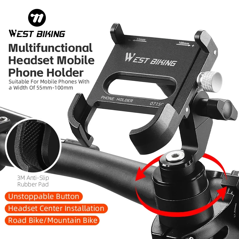 

WEST BIKING Bicycle Phone Holder 360° Rotatable Aluminum Adjustable Compatible Bike Phone Holder Non-slip MTB Cycling Bracket