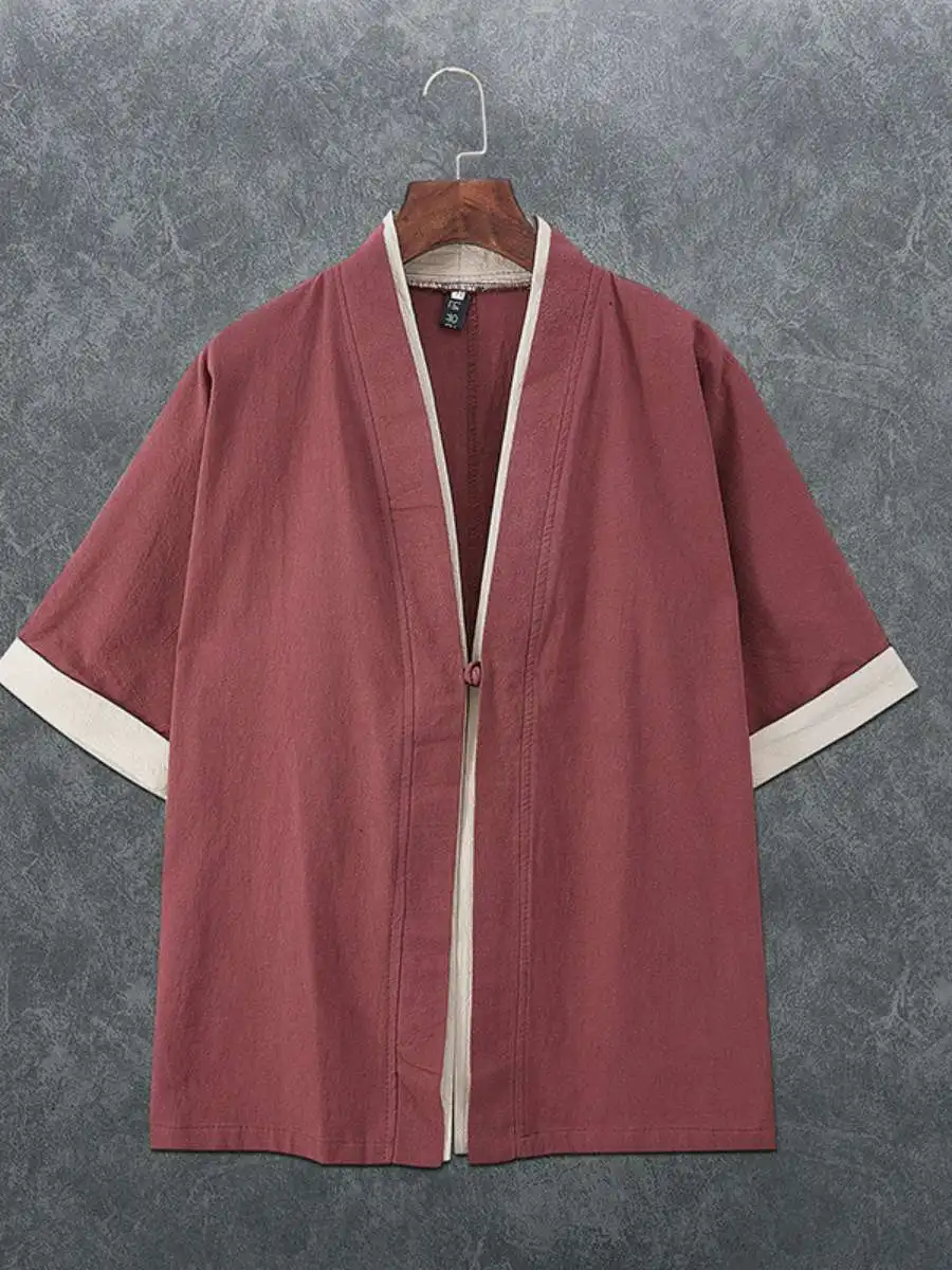 

Мужская свободная тонкая льняная кимоно-рубашка без рукавов, верхняя одежда в стиле ханьфу, повседневная летняя молодежная хлопковая этническая одежда
