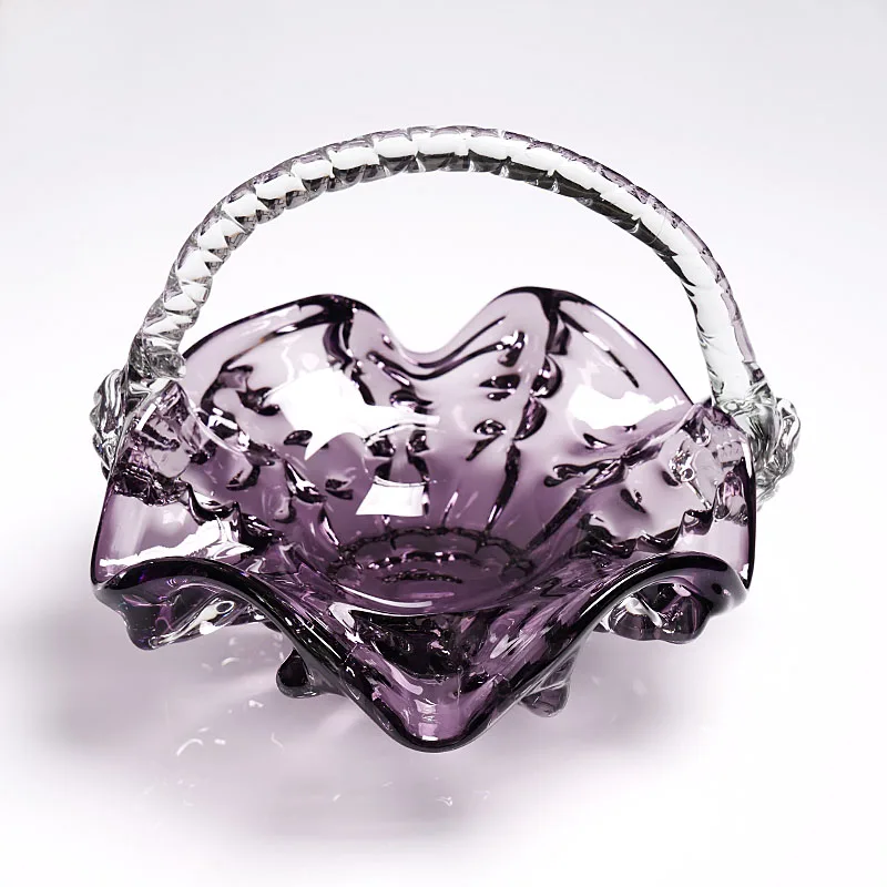 

Glazed purple creative hand basket fruit plate light luxury home art fruit plate decorative ornament living room storage fruit b