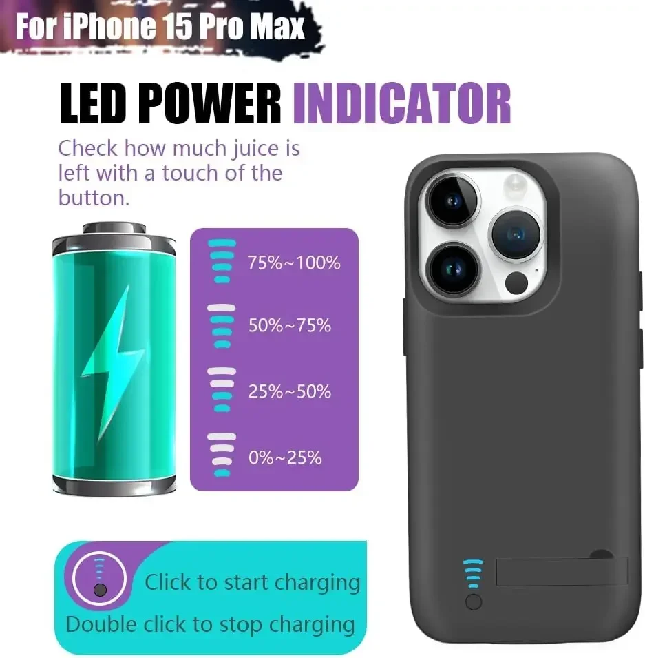 Factory 10000mah Battery Charger Case for IPhone 15 Pro Max 15 Plus Power Case Cover Power Bank Battery for IPhone 15 Pro Max - view 3