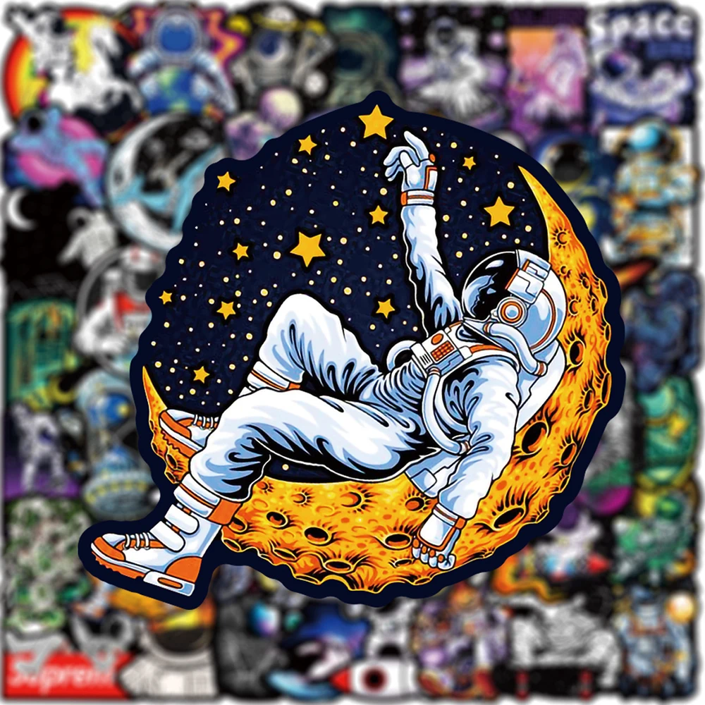 Cool Outer Space Astronaut Adesivos para crianças, Cartoon Graffiti, decalques impermeáveis, DIY Toy, telefone, skate, laptop, 10 pcs, 30 pcs, 50pcs