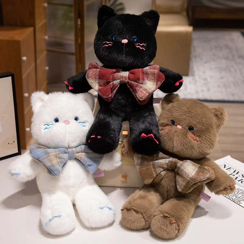 3 stili coccolosi bel fiocco gattino giocattoli di peluche morbido e confortevole gattino paffuto placare bambola dolce regalo di compleanno per amante/bambini/ammiami