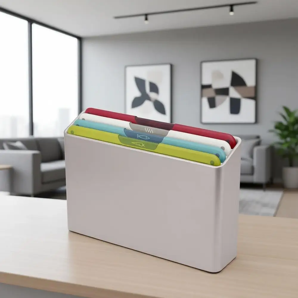 

Набор из 4 цветных разделочных досок с компактным футляром для хранения, серебристый, для организованной кухни