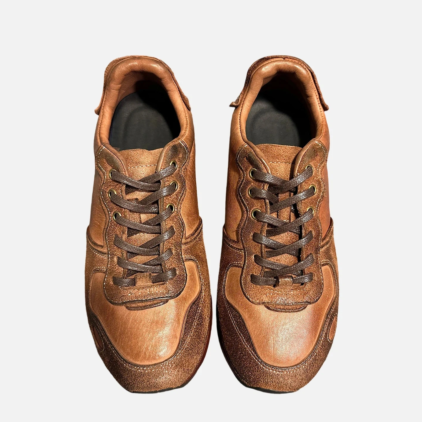 Men's New Handmade Horsehide German Army Trainers Brown Retro Genuine Leather Chunky Sole Sneakers Versatile Casual Sport Shoes