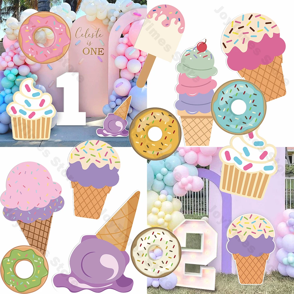 Ice Cream KT Board Party Decor Summer Theme Macaron Donut Ice Cream Cutouts Party Backdrop Birthday Baby Shower Party Props