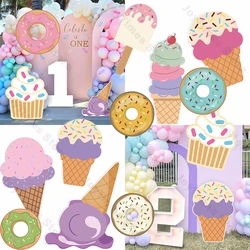 Ice Cream KT Board Party Decor Summer Theme Macaron Donut Ice Cream Cutouts Party Backdrop Birthday Baby Shower Party Props