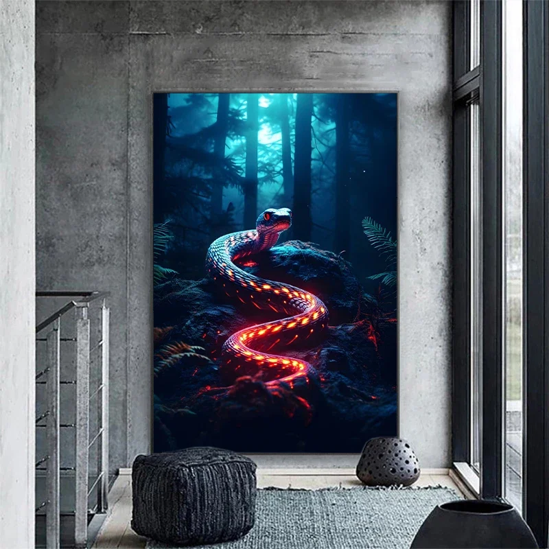 Black Background Lighting Animal Poster and Print Lobster Jellyfish Octopus Snake Chameleon Canvas Painting Home Wall Art Decor