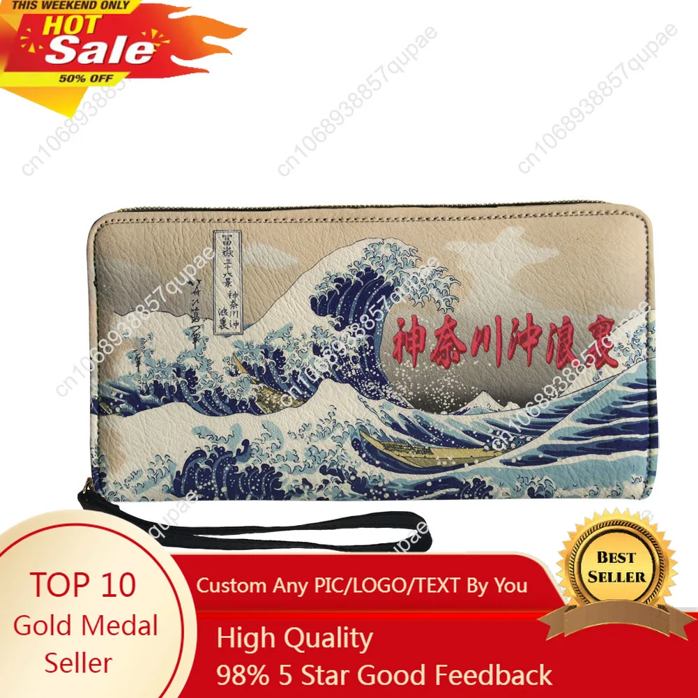 

The Great Wave off Kanagawa Custom Wallet Purse Mens Womens Teenagers Zipper Long Wallets Double Print Portable Wallet Gift Bag