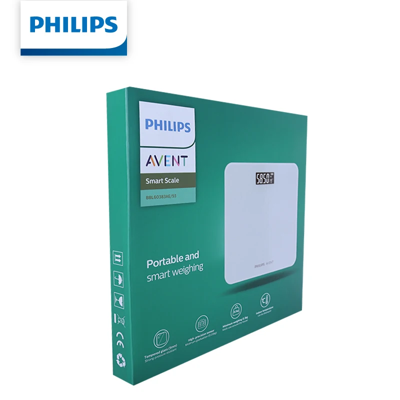 Philips Avent Digital Body Weight Scale with Room Temperature ,Tempered Glass KG/LB Units for Home Bathroom Weighing