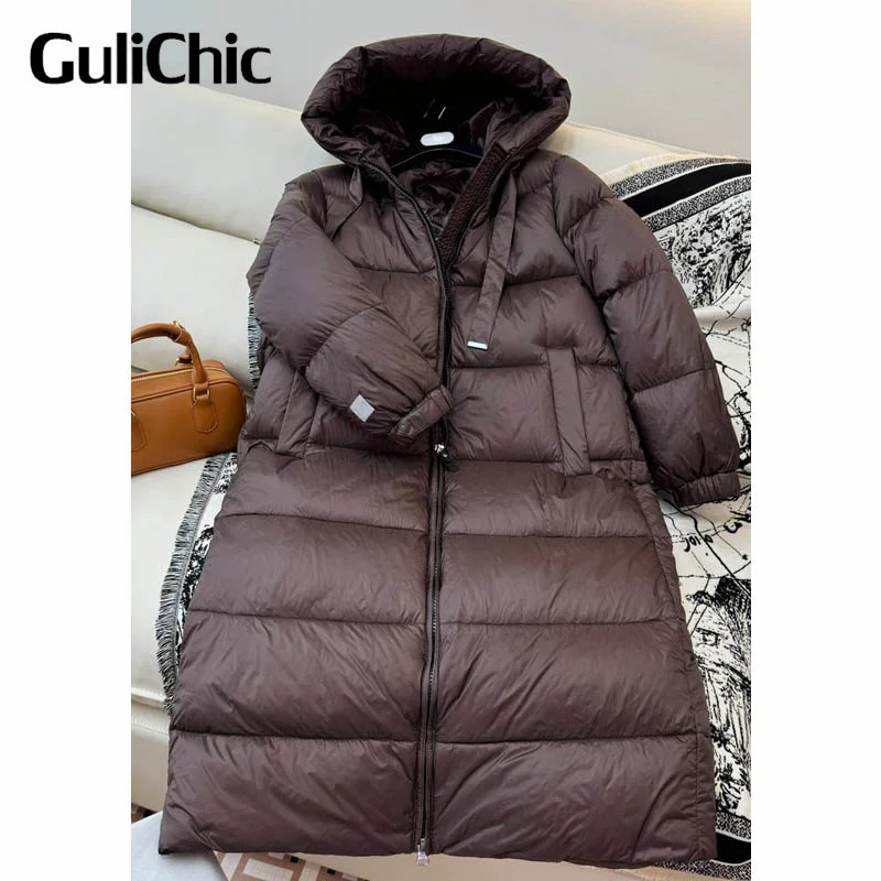 9.24 GuliChic Women's Hooded Long Down Jacket Winter Solid Color Loose Casual Down Warm Puffer Coat