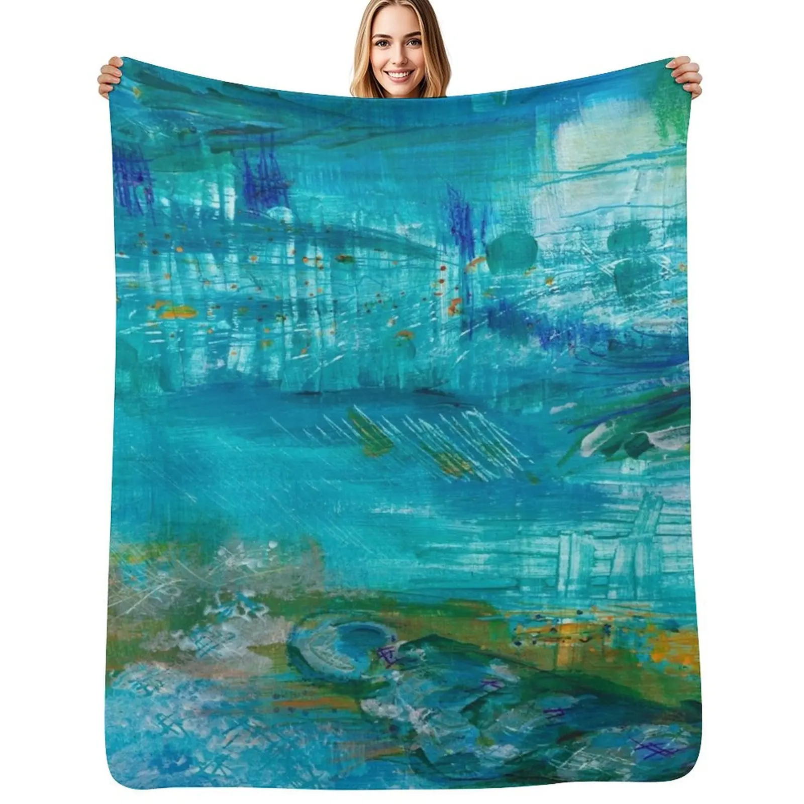 

Blue Waters Landscape Abstract Painting Throw Blanket Warm Cozy Throw Blanket for Living Room Couch