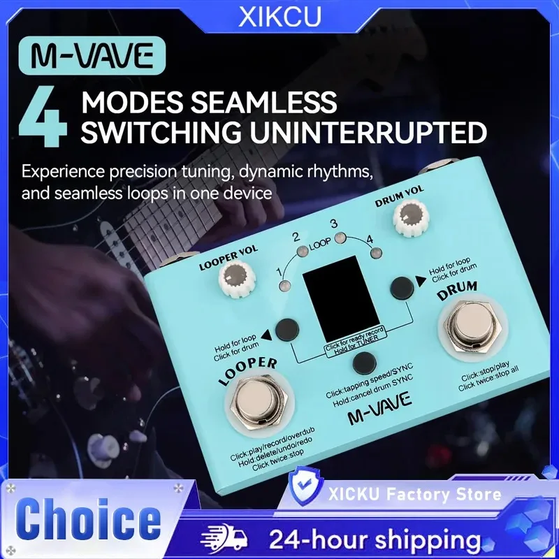 M‑VAVE Lost Tempo Guitar Effect Pedal Looper Drum Machine 30 Drum Rhythms Tuner Function 4 Loop Storage Slots For Electric Use
