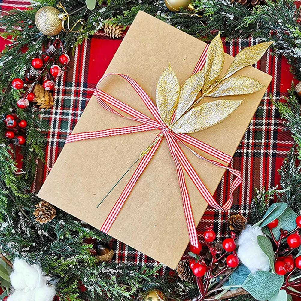 

10Pcs Christmas Glitter Leaf Picks Plastic DIY Xmas Wreath Decor Holiday Party Table Centerpieces Craft Supplies