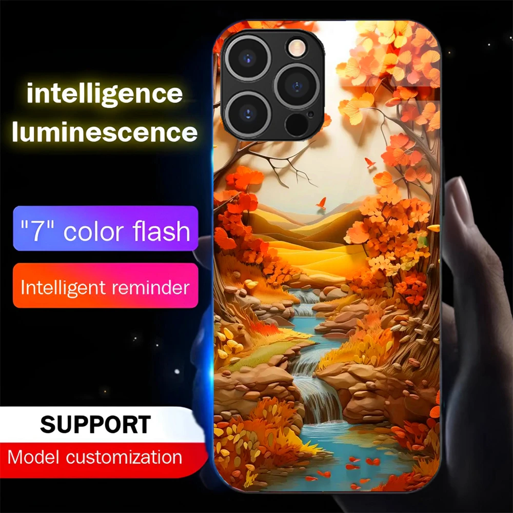 

Classic Antique Painting LED Light Glow Luminous Tempered Glass Phone Case For iPhone 16 15 14 13 12 11 Pro Max XR XS Plus