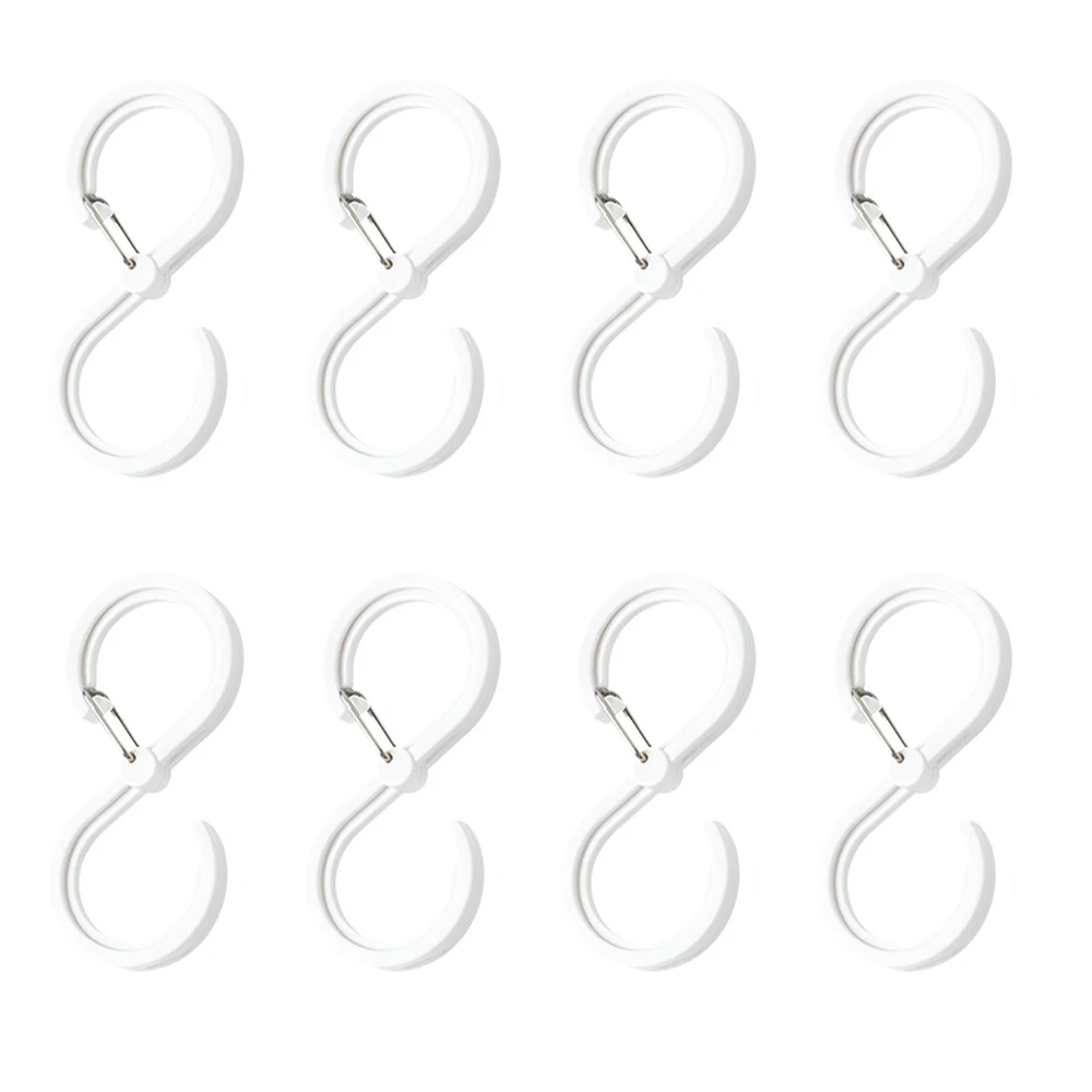 8 Pcs S-Type Hook Snap-On Design 6.4*2.9cm White Transparent Plastic Wreaths Hats Coats Towel Hanger Kitchen Tool Hanging Hook