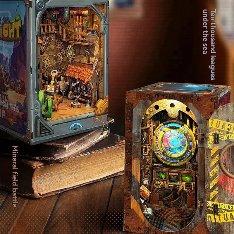 AS96-ชั้นวางหนังสือประกอบไม้สํารวจของขวัญตกแต่งเดสก์ท็อปโลกแฟนตาซีที่ไม่รู้จัก