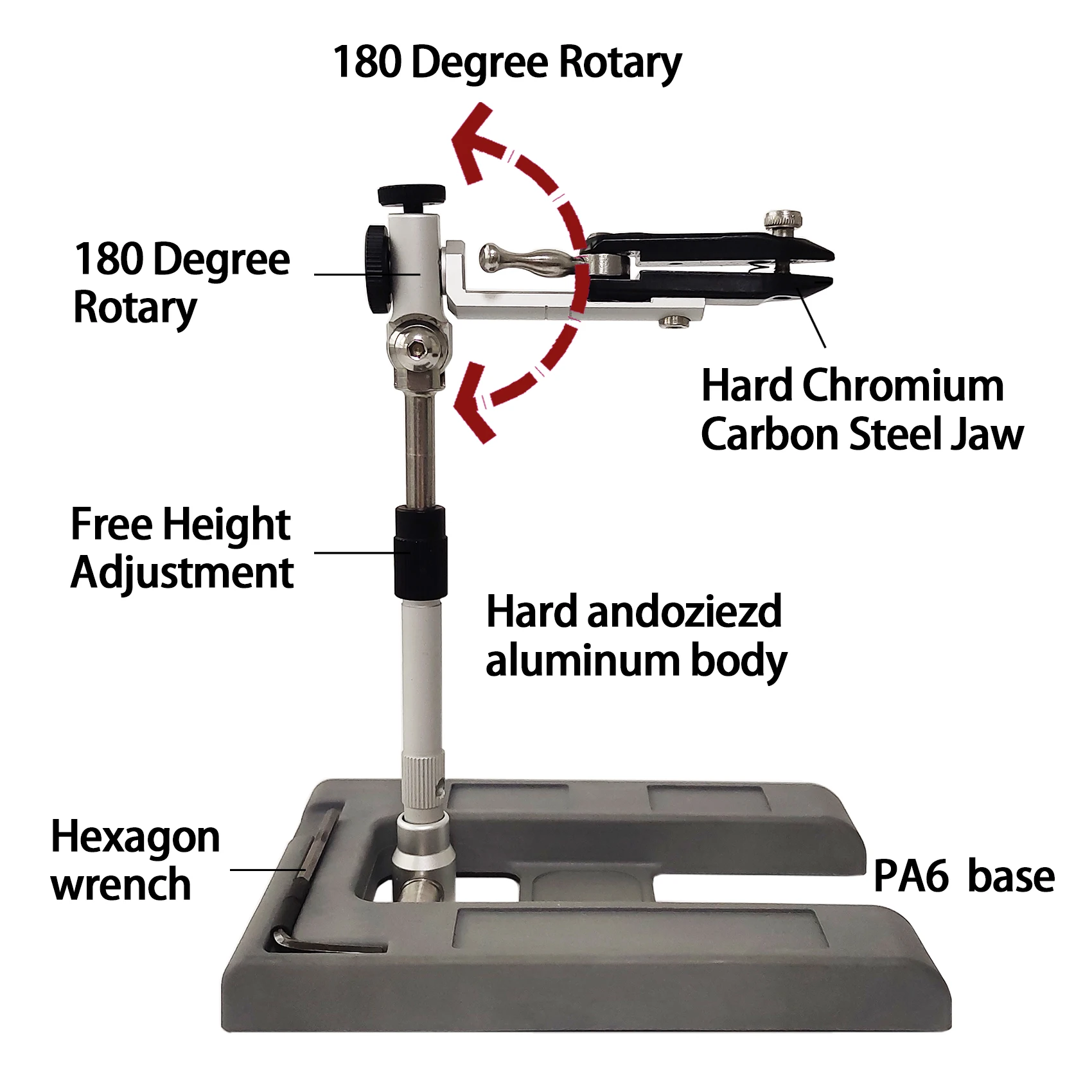 360° Rotary Folding Fly Tying Vise Tool DIY Fishing Lure Making Tool Height Adjustable Aluminum Fly Tying Tools