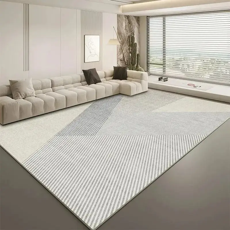 VIKAMA Cream Striped Carpet, Living Room Decorative Carpet, Durable Anti-Slip Bedroom Mat, Home Decoration