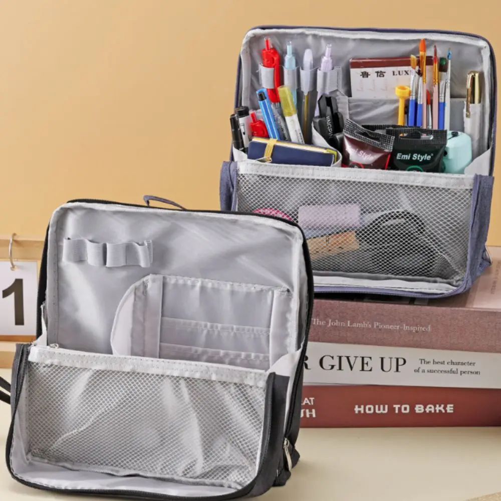 

Cosmetic Handbag Large Capacity Pencil Case Multi-layer Standable Pen Bag Simple Oxford Cloth Stationery Organizer School