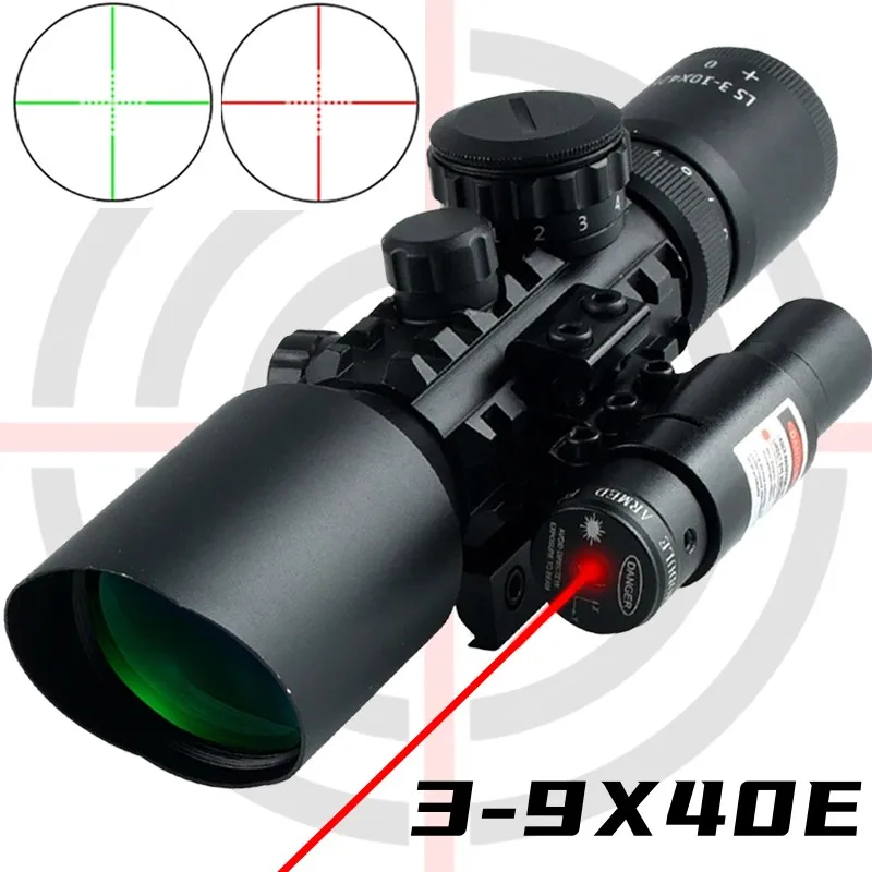 

Tactical 3-10X42E Optics Scopes Red/Green Laser Hunting Sight Range Finder Reticle Airsoft/Rifle Scope Shooting Training Scope