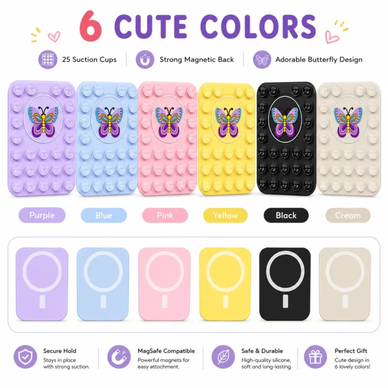 Cute Butterfly For Magnetic Phone Holder for MagSafe 25 Suction Cups Strong Grip Stand for iPhone 15 14 13 Pro Max Kawaii Gift