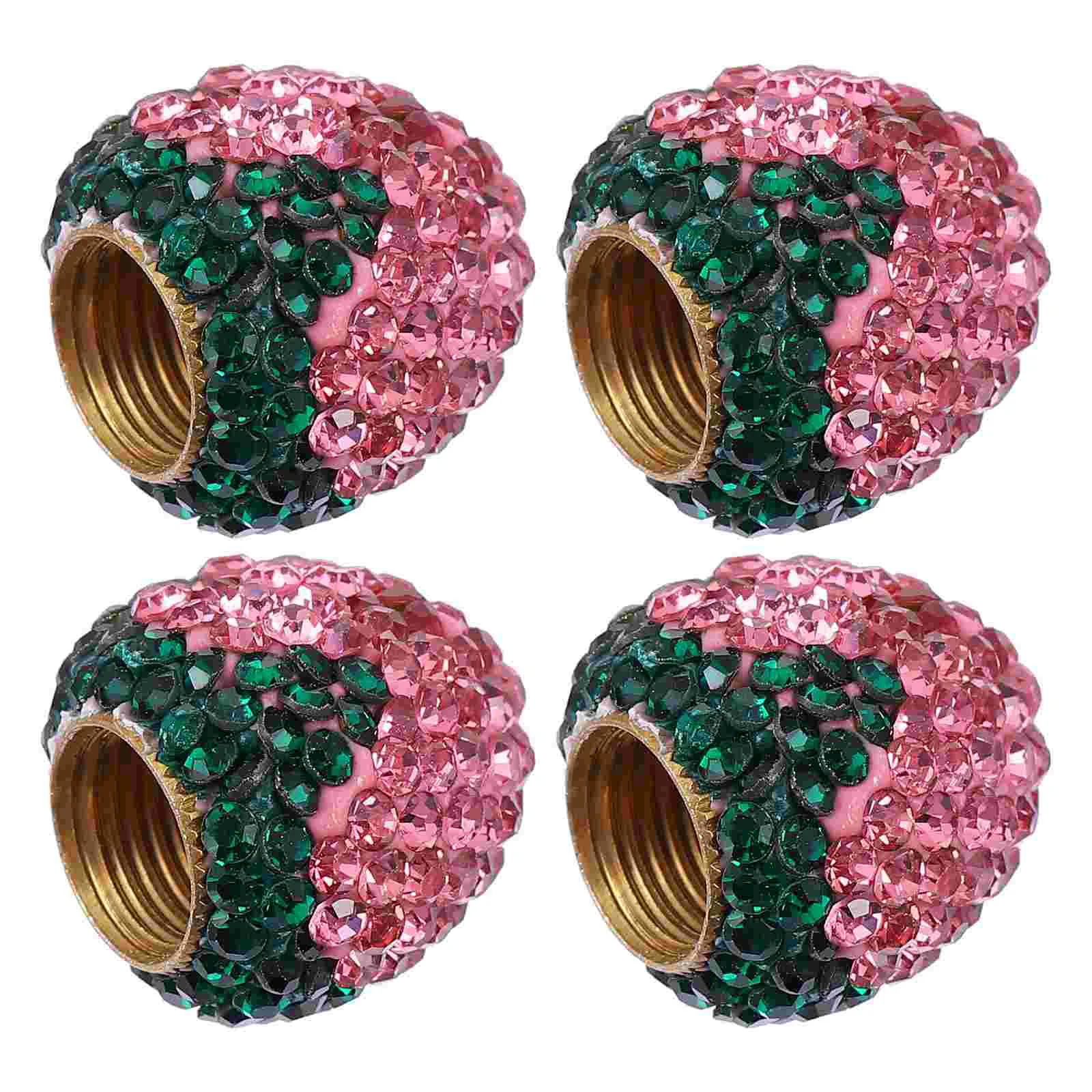 

4 Pcs Strawberry Valves Cover Cap Rhinestone Car Tire Protective Pink Copper Baby