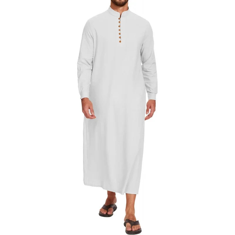 Men's Long Sleeve Cotton Linen Kaftan Thobe
