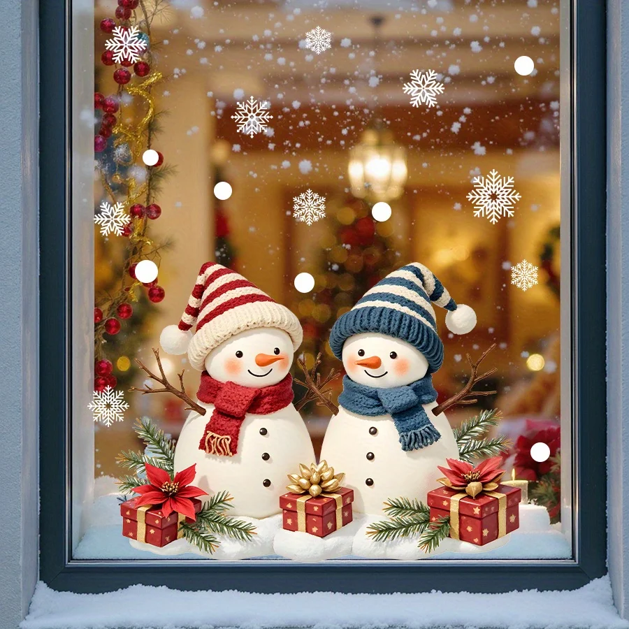 1pc Nette Schneemann Weihnachten Fenster Klammert Statische Haftung Doppelseitige Sichtbarkeit Weihnachten Glas Aufkleber Weihnachten Party Dekoration