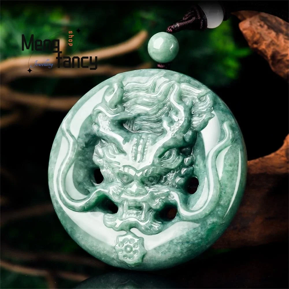 Natural A-goods Jadeite Domineering Zodiac Dragon Bean Seed Jade Pendant Exquisite Retro Handicraft Mascots Fashion Fine Jewelry