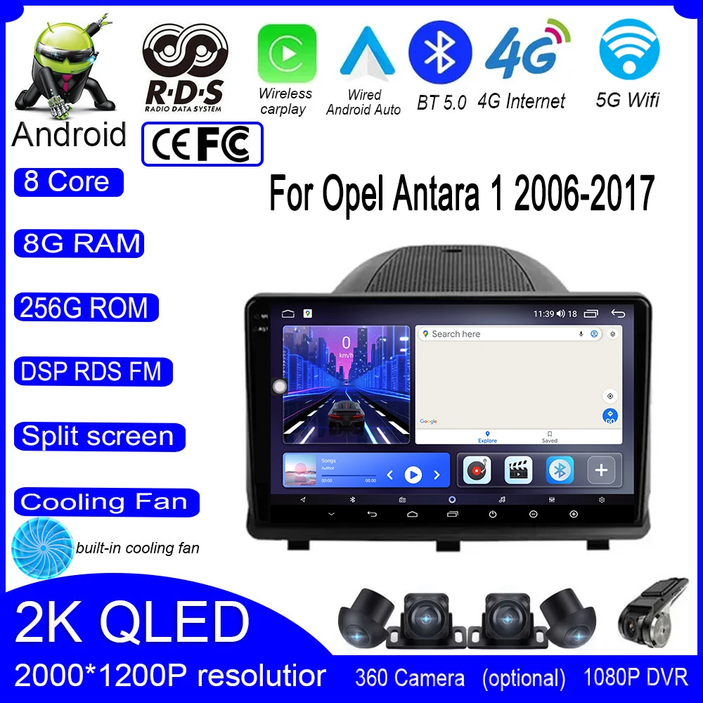 

9 Inch For Opel Antara 1 2006-2017 Android 14 Car Multimedia Radio IPS GPS QLED Navigation Carplay Player Stereo Screen