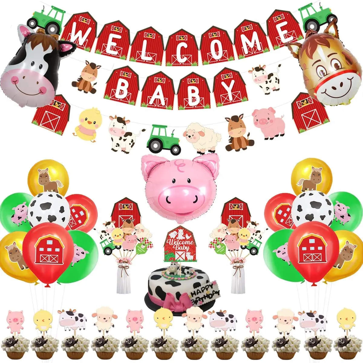 

Farm Animal Baby Shower Decorations for Girls Boys Welcome Baby Animal Banner Cake Toppers Balloons for Barnyard Party Supplies